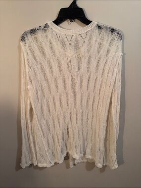 POL Sheer Open-Knit Long Sleeve Top in Cream